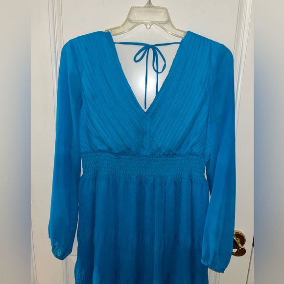 Steve Madden Nylah Dress with Long Mesh Sleeves in Aruba Blue Size Large - Picture 4 of 11